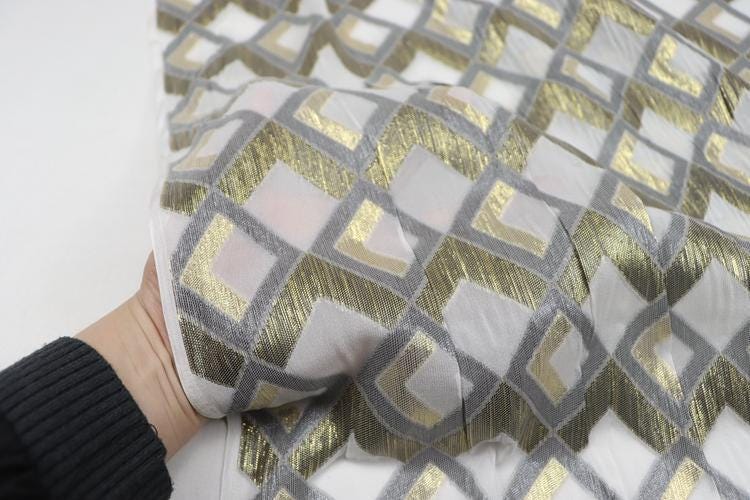 JFHGZF - 12 Momme Golden Thread Weave Silk Georgette Fabric - 114cm wide by the Yard