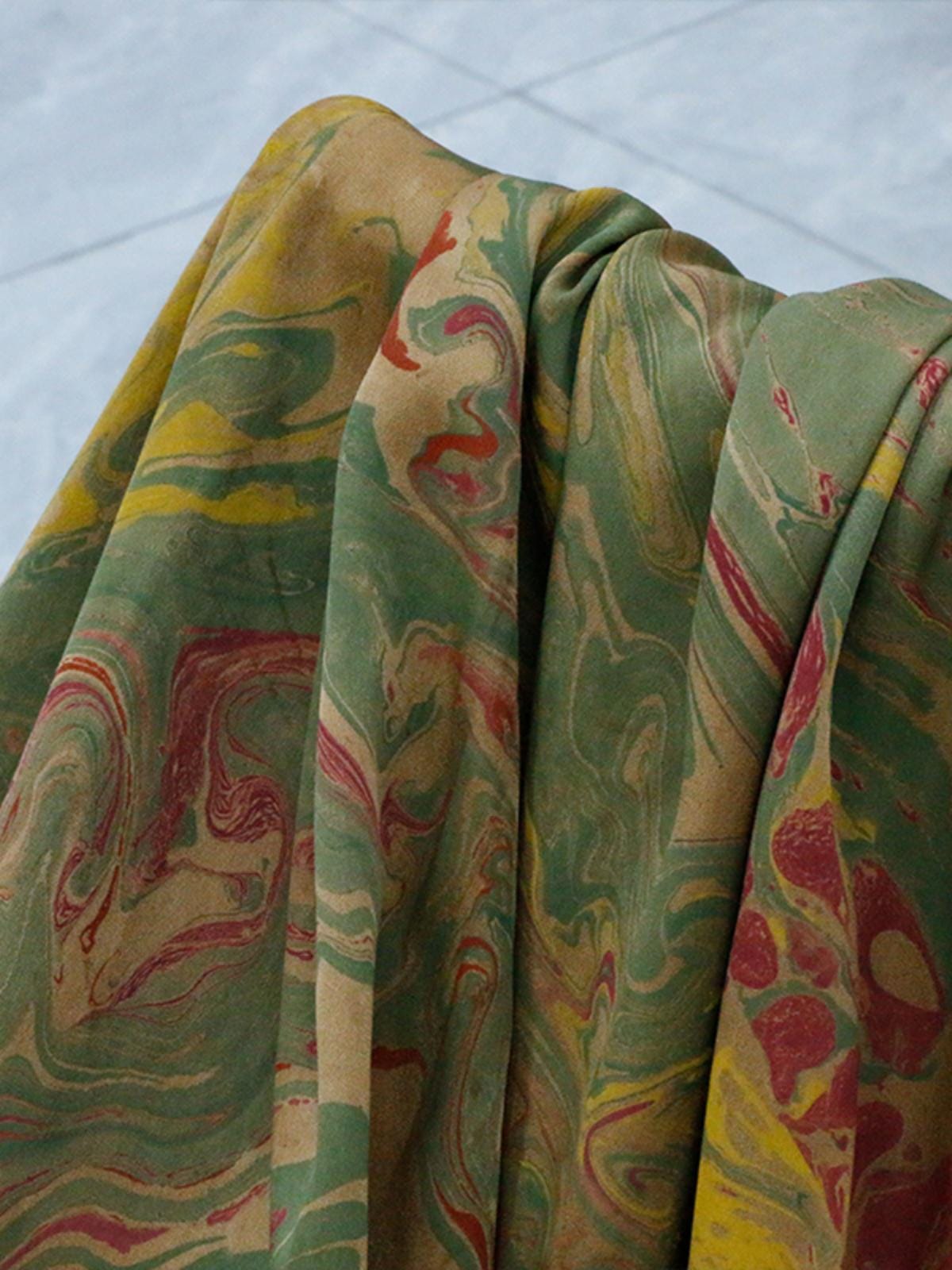 MOCIFL - Handmade 38 Momme Special Green Inkwell Technique Mud Silk Satin Fabric By the Yard