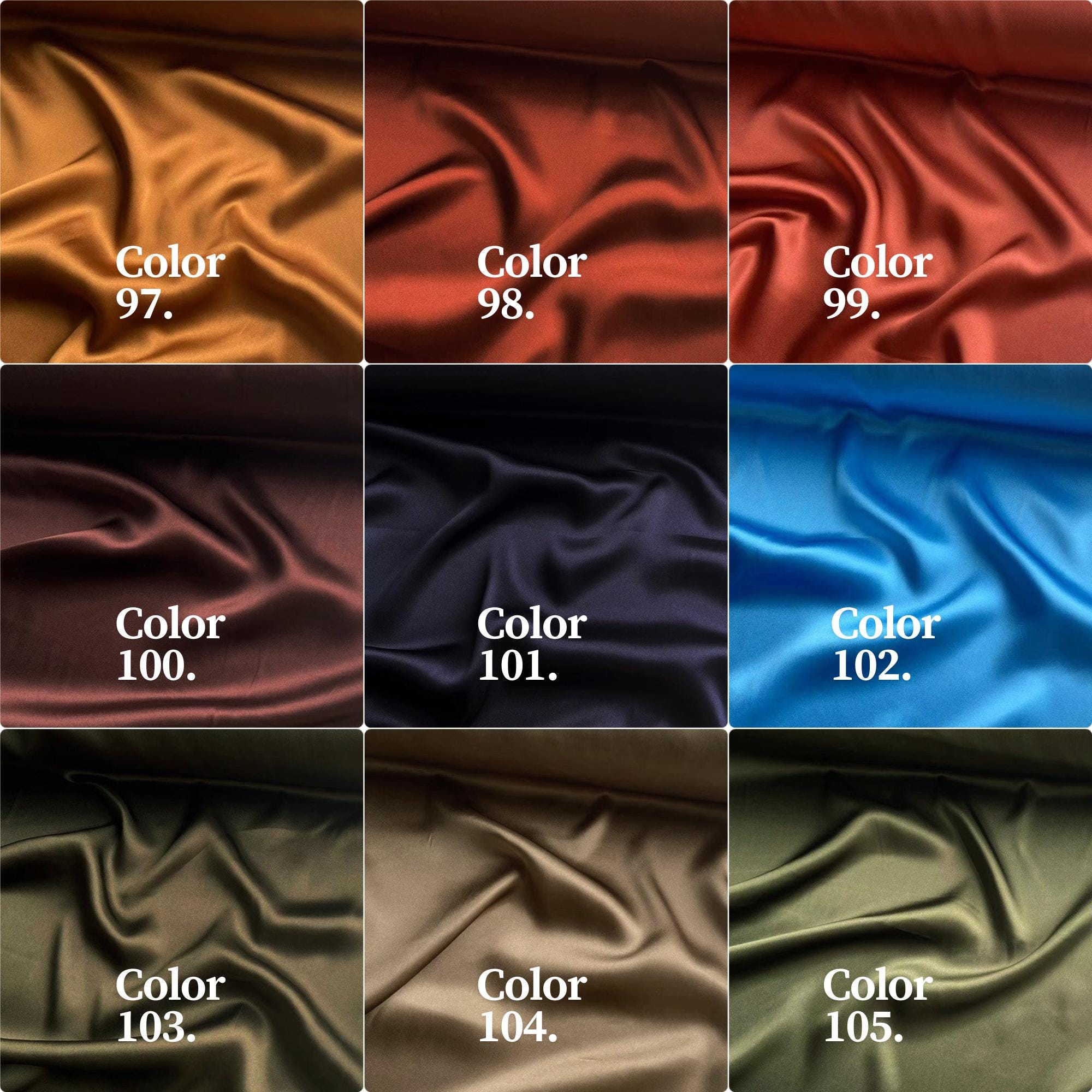 100% Silk Charmeuse, 16 Momme solid 120 colors 61-120, 114cm wide by the yard