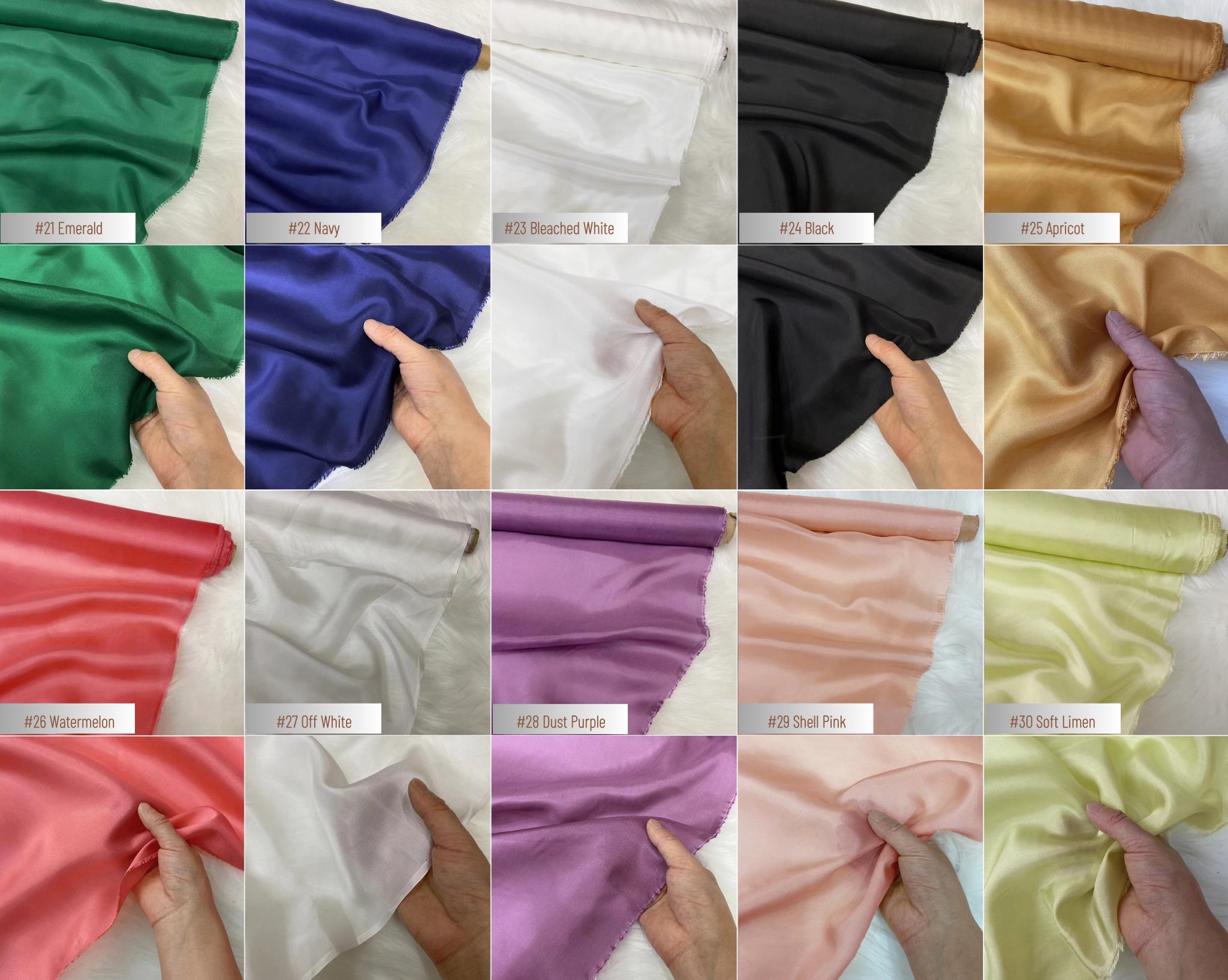 Color #1-40 - 8 Momme 80 Solid Colors Habotai Silk Fabric for Prom Dresses - 114cm wide by the Yard