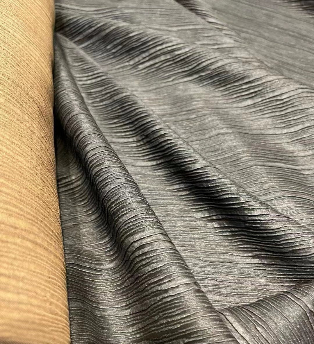 SHUNYUDUAN - 40 Momme Handmade Plant Dye Jacquard Crinkled Mud Silk Satin Fabric - 140cm wide by the Yard