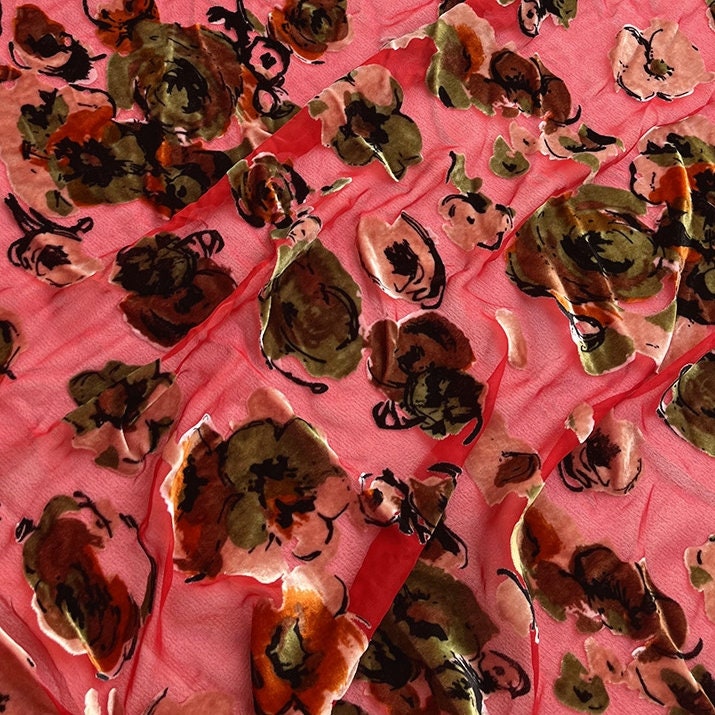 HONGJIN - Floral Sheer Burnout Silk Velvet Fabric - 114cm wide by the Yard