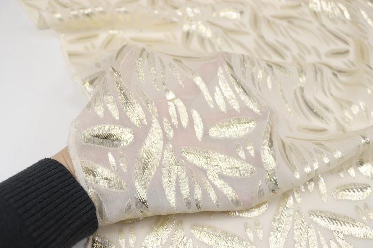 JFHKHZ - 12 Momme Golden Thread Weave Silk Georgette Fabric - 135cm wide by the Yard