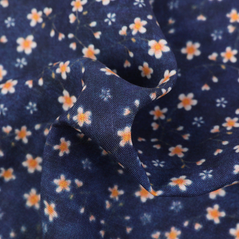 LANDIHHA - Vintage Style Dark Blue Digital Print 150GSM Viscose blend Linen Fabric - 140cm wide by the Yard