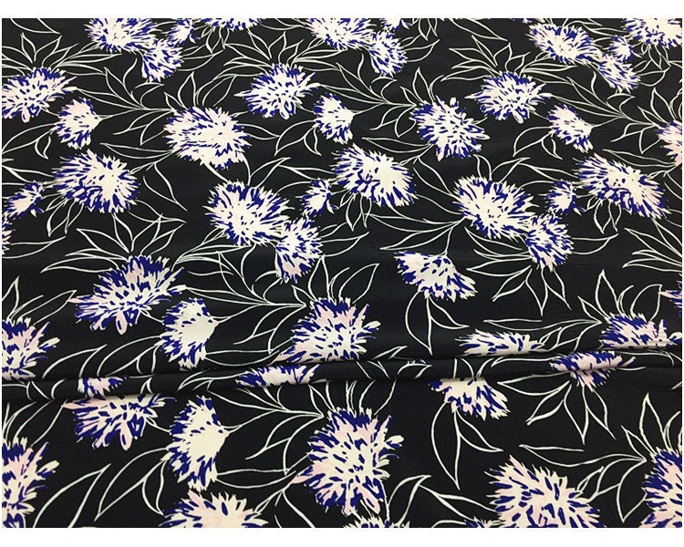 SONGHUA - 16 momme Floral Print Silk Crepe de Chine Fabric - 114cm wide by the Yard