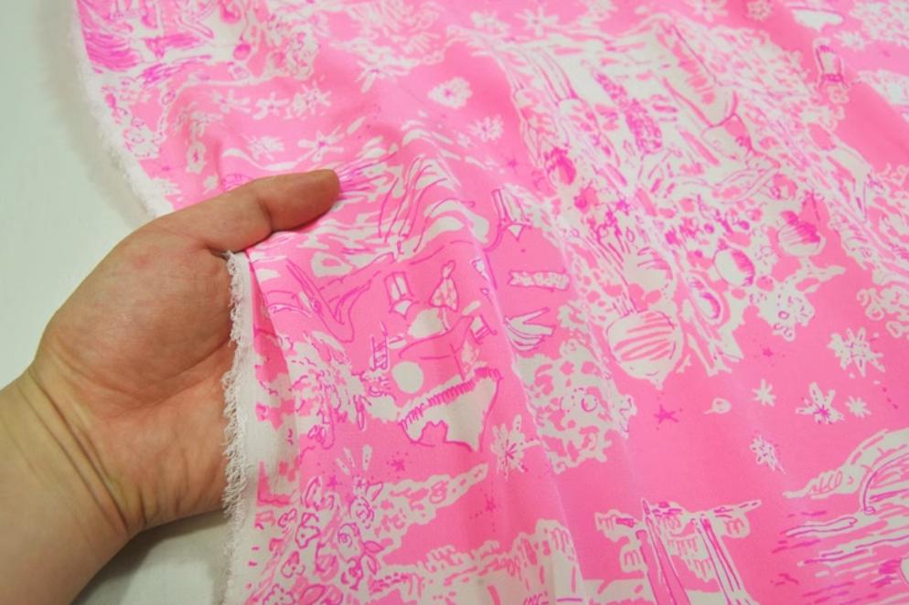 MFENAD - 24 momme Abstract Doodle Print Stretch Silk Crepe de Chine Fabric - 138cm wide by the Yard