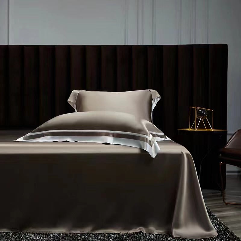 DARK GOLD - 25 Momme Flying Edge Purfle Silk Bedding Set 4pcs