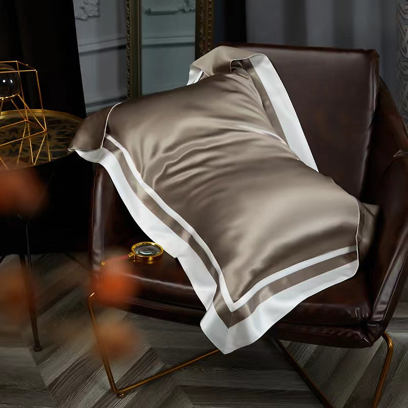 DARK GOLD - 25 Momme Flying Edge Purfle Silk Bedding Set 4pcs