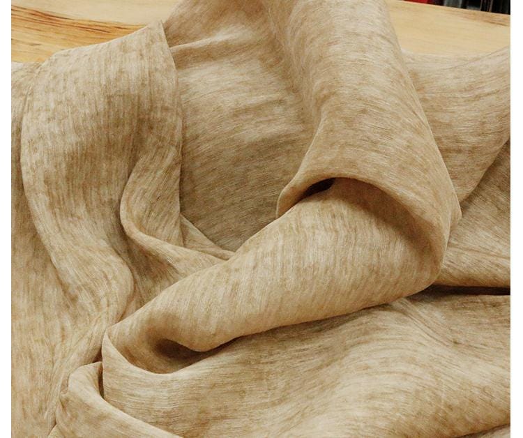 SIMCRO - 22 Momme Ultra-Soft, Drapey Khaki Hand-dyed Silk-Linen Jacquard Satin With Mulberry Silk Fabric - 110cm wide by the Yard