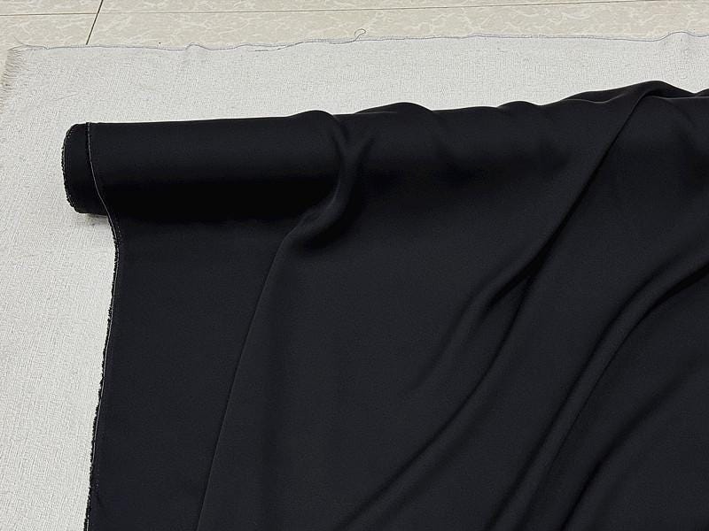 SQCUNH - 23 Momme Solid Color Black Double Joe Satin Silk Fabric - 137cm wide by the Yard
