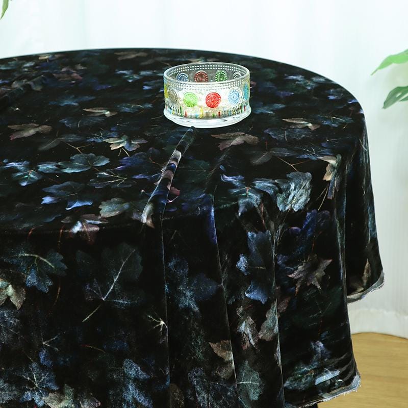 ZSRMOY - 55 Momme Plant Leaf Printed Mulberry Silk Velvet Fabric - 140cm wide by the Yard