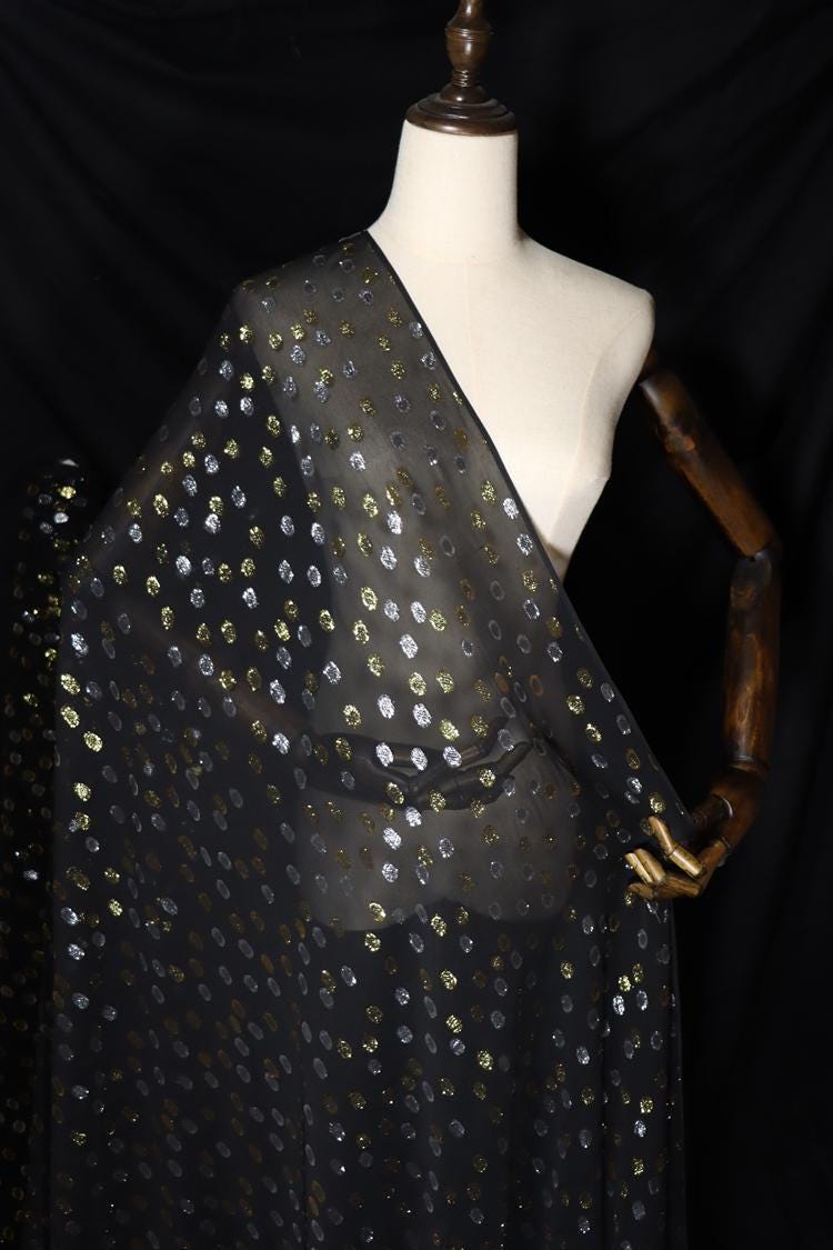 JFHJYD - 11 Momme Golden Thread Weave Silk Georgette Fabric - 112cm wide by the Yard