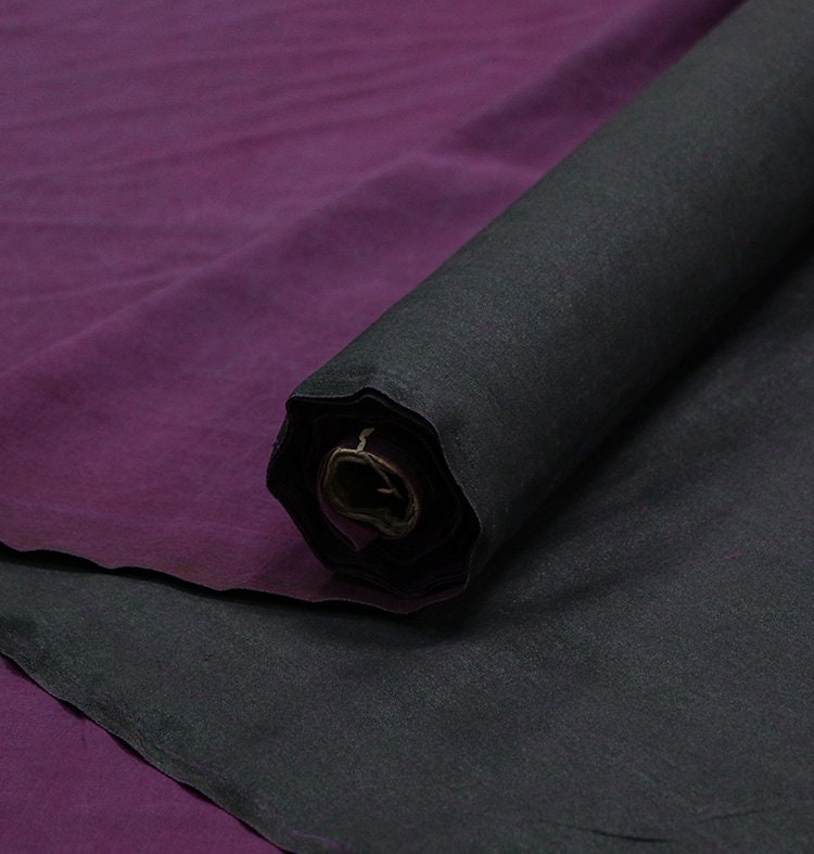 SMOSGUI - Eggplant Purple and Black 22 Momme Handmade Plant Dye Mud Silk Fabric, 130cm by the Yard