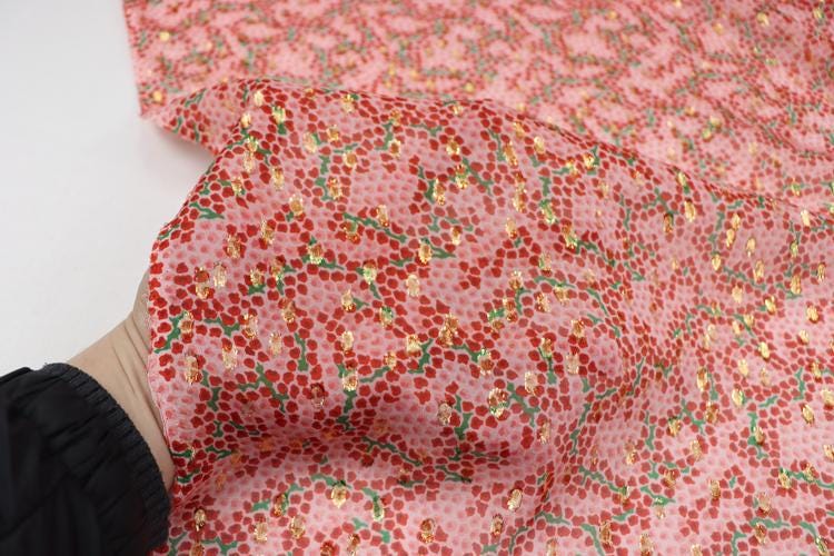 JFHHSQ - 10 Momme Golden Thread Weave Silk Georgette Fabric - 140cm wide by the Yard