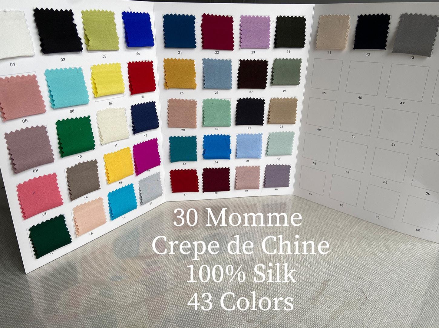 Heavy 30 Momme Silk Crepe de Chine Fabric – 45" Wide, 43 Colors, 100% Mulberry Silk