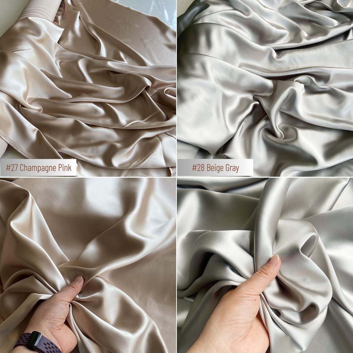 40 Momme Silk Charmeuse Fabric, 140cm Wide, 30 Colors, Luxury Mulberry Silk
