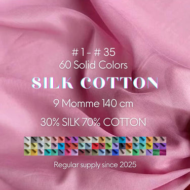 60C9MSCTN - Color #1-#35 - 9 momme 60 Solid Colors Silk Cotton Fabric - 140cm wide by the Yard