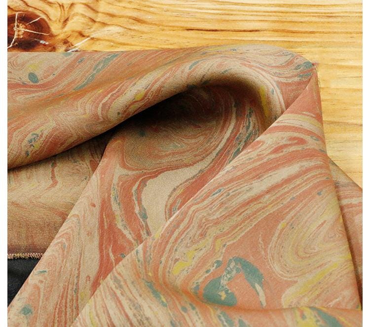 MOCIRD - Handmade 38 Momme Special Red Inkwell Technique Mud Silk Satin Fabric By the Yard