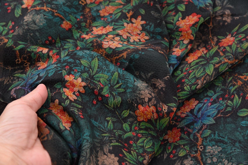 Handmade Gambiered Guangdong Silk Fabric/Vintage Style Floral print/43"/20mm/for Dresses/Cheongsam/Shawls/Pillowcases/By the Yard