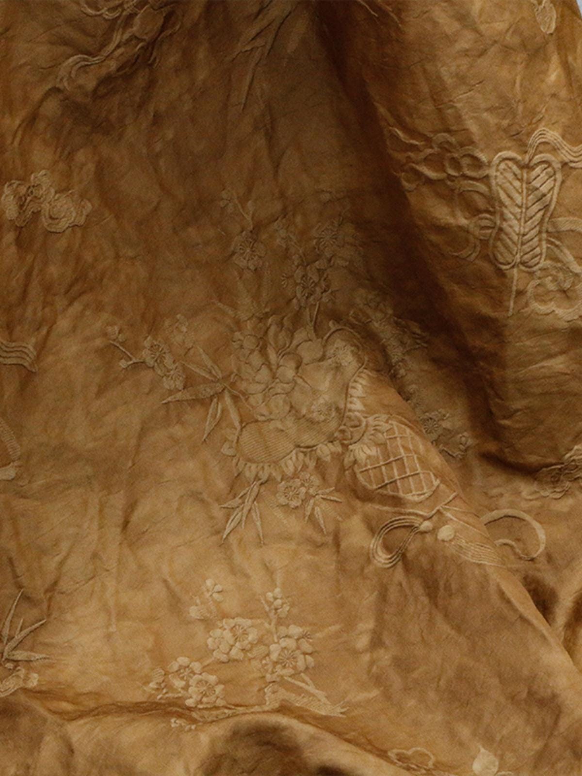 BABTUN - 33 Momme Vintage Plant Jacquard Silk-Wool Blend Fabric - 135cm wide by the Yard