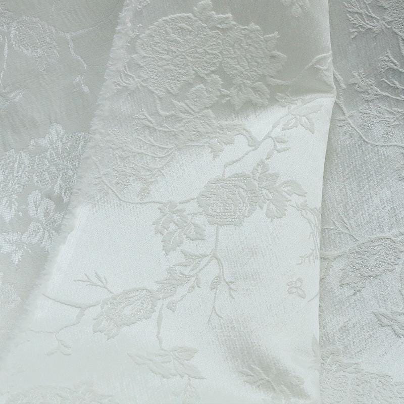 SIMOBS - 43 Momme Flowers Jacquard Mulberry Silk Wool Cotton Blend Silk Fabric - 135cm wide by the Yard