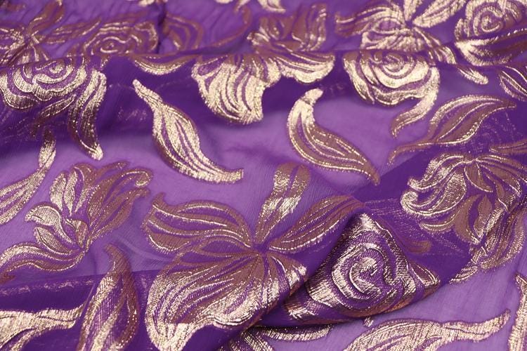JFHZSH - 12 Momme Golden Thread Weave Silk Georgette Fabric - 130cm wide by the Yard