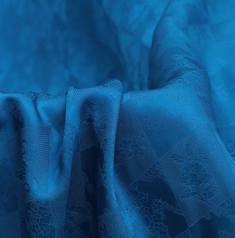 BAOSLA - 19 Momme Eco Friendly Plant Dye Sapphire Blue Jacquard Silk Blend Rayon Fabric - 130cm wide by the Yard