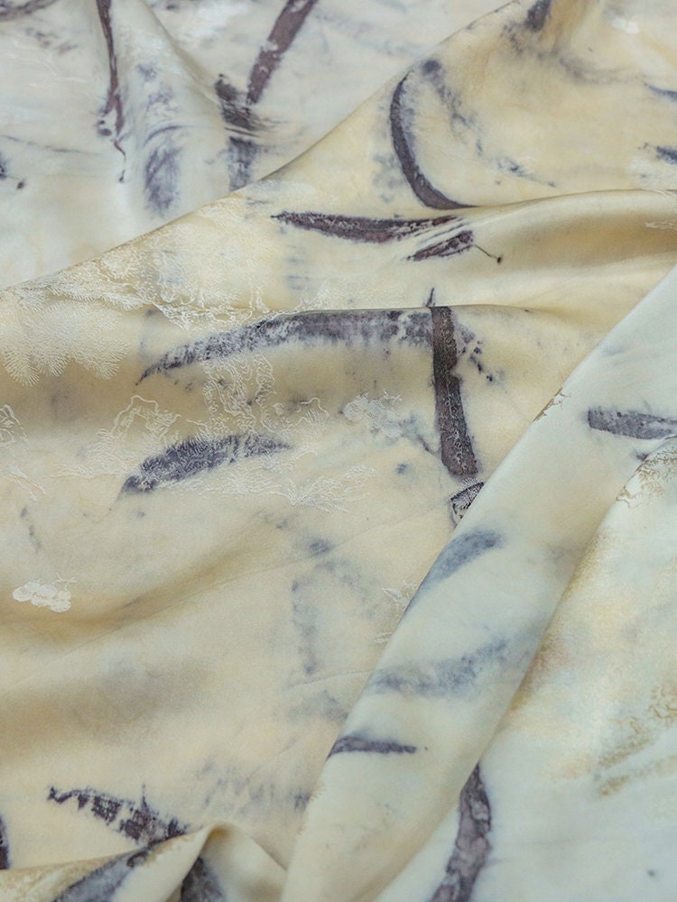 TUORA - Handmade Jacquard Plant Dye Silk Fabric Silk Viscose Blend - 135cm wide by the Yard