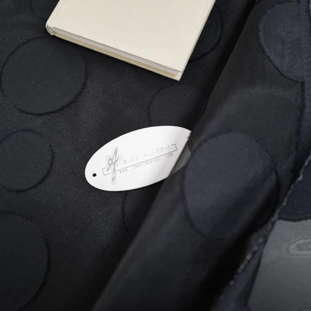 NMLOBPK - 12 Momme Black Big Polka Dots Cut Flower Silk Organza - 140cm wide by the Yard