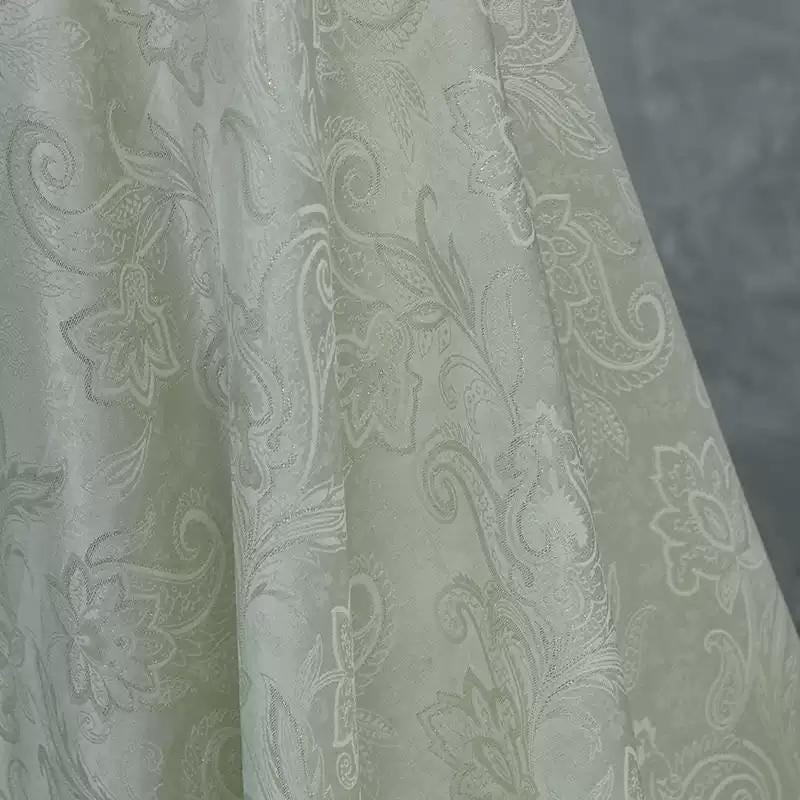 ZHIJIN - Handmade Cashew flower Pattern Jacquard Natural Mulberry Silk Wool Plant Dyed Silk Wool Satin Fabric - 138cm by the Yard