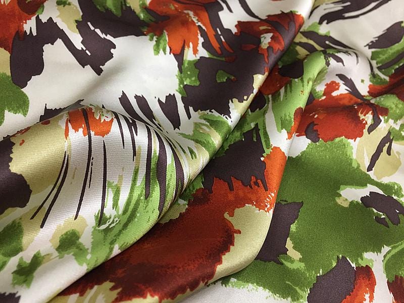 SZDCHX- 16 Momme Watercolor Abstract Print Stretch Charmeuse Silk Satin Fabric - 112cm wide by the Yard