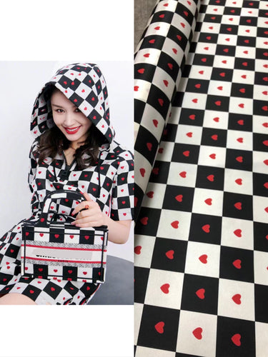 BUBAXG - 21 Momme Grid Love Digital Print Stretch Silk Satin Fabric - 140cm wide by the Yard
