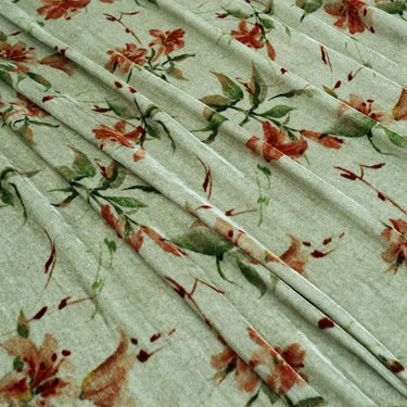 ZSRJZT - 55 Momme Light Green Background with Oleander Flower PatternPrinted Mulberry Silk Velvet Fabric - 140cm wide by the Yard