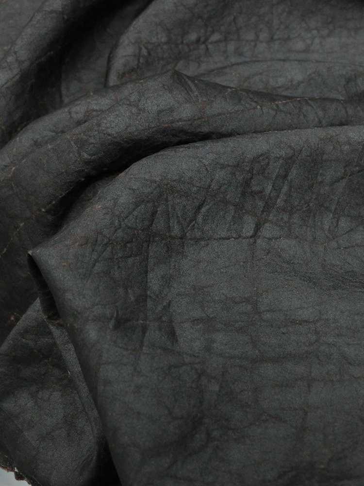 CRACKS - Black and Brown 22 Momme Handmade Plant Dye Mud Silk Fabric, 110cm by the Yard