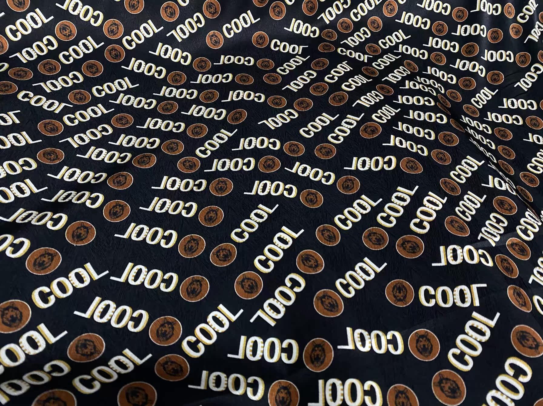 LANGTU - 22 Momme Black husky Wolf Head Pattern Digital Print Sangbo Stretch Silk Satin Fabric - 108cm wide by the Yard