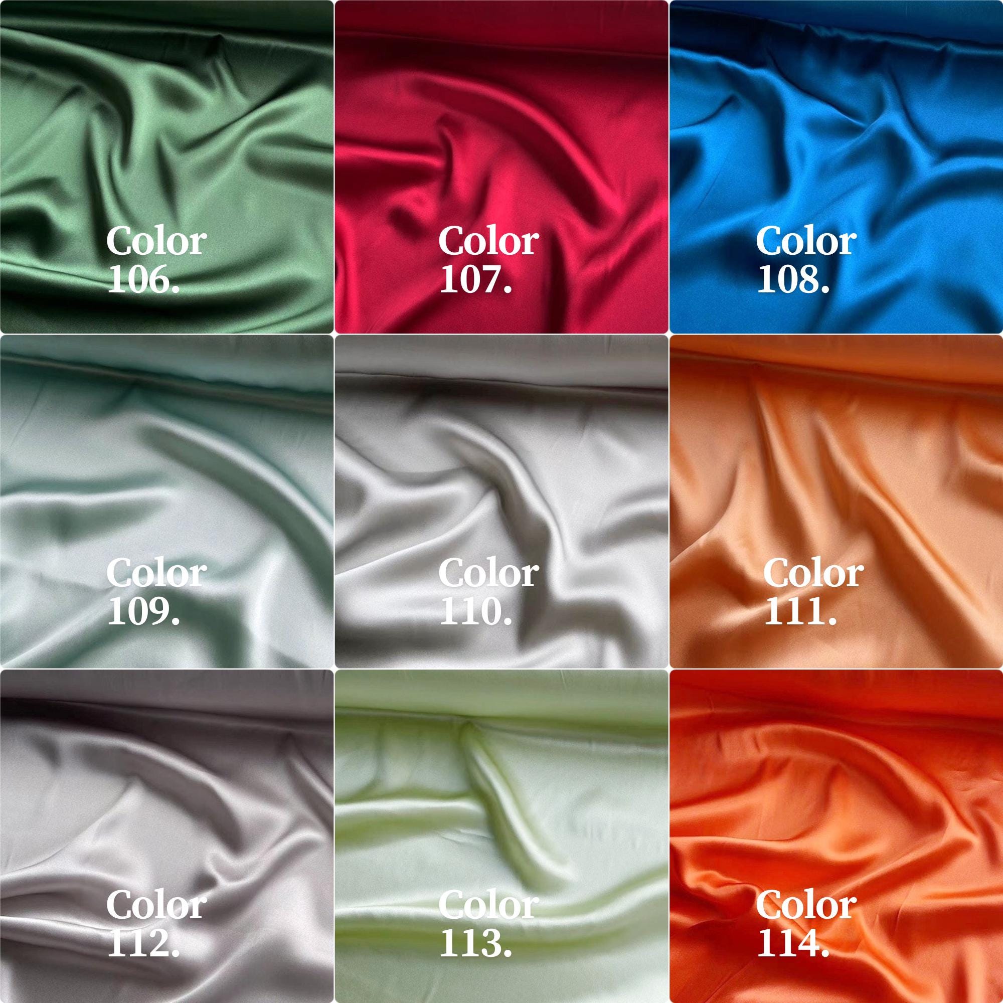 100% Silk Charmeuse, 16 Momme solid 120 colors 61-120, 114cm wide by the yard