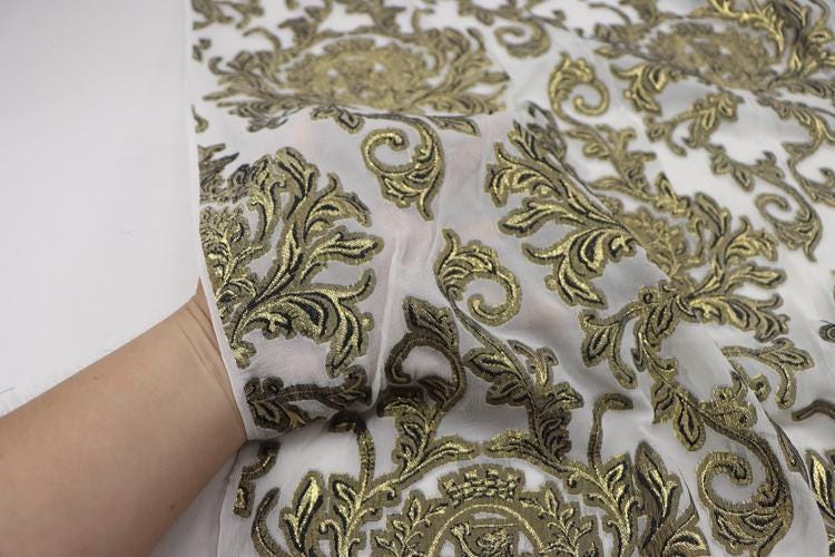 JFHBSZ - 22 Momme Golden Thread Weave Silk Georgette Fabric - 140cm wide by the Yard
