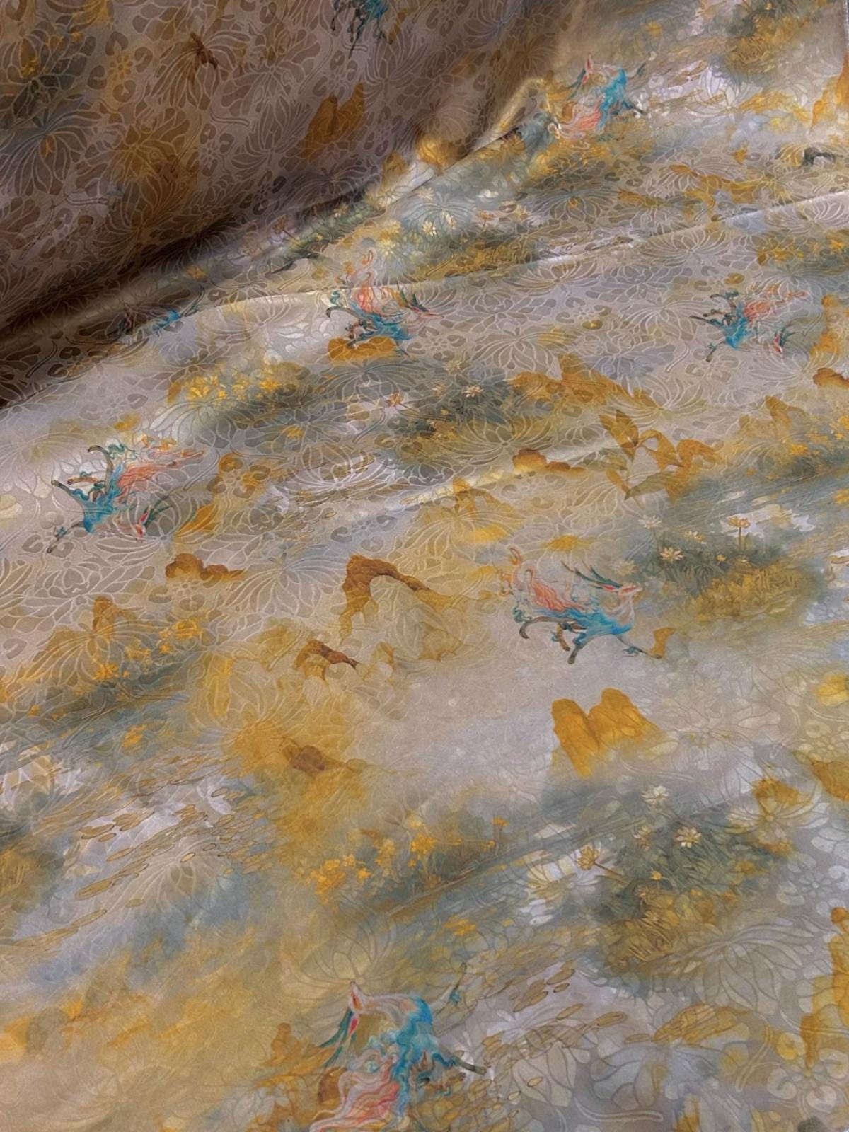 YELOWSM - Handmade 25 Momme HUALUO Jacquard Mud Silk Fabric (Openwork texture) - 112cm by the Yard