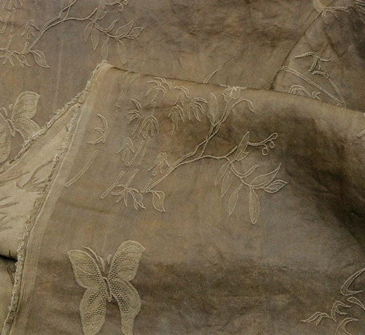 WJIUNI - 35 Momme Vintage Style Butterfly Jacquard Silk-Wool Blend Fabric - 138cm wide by the Yard