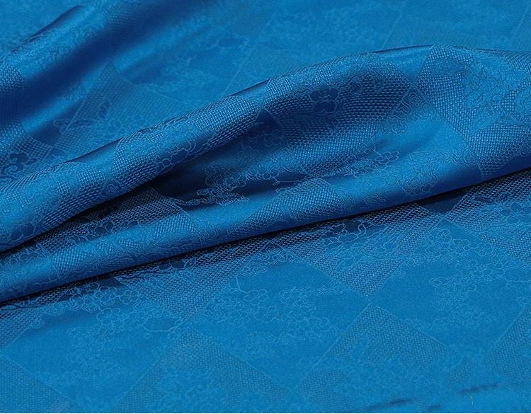 BAOSLA - 19 Momme Eco Friendly Plant Dye Sapphire Blue Jacquard Silk Blend Rayon Fabric - 130cm wide by the Yard