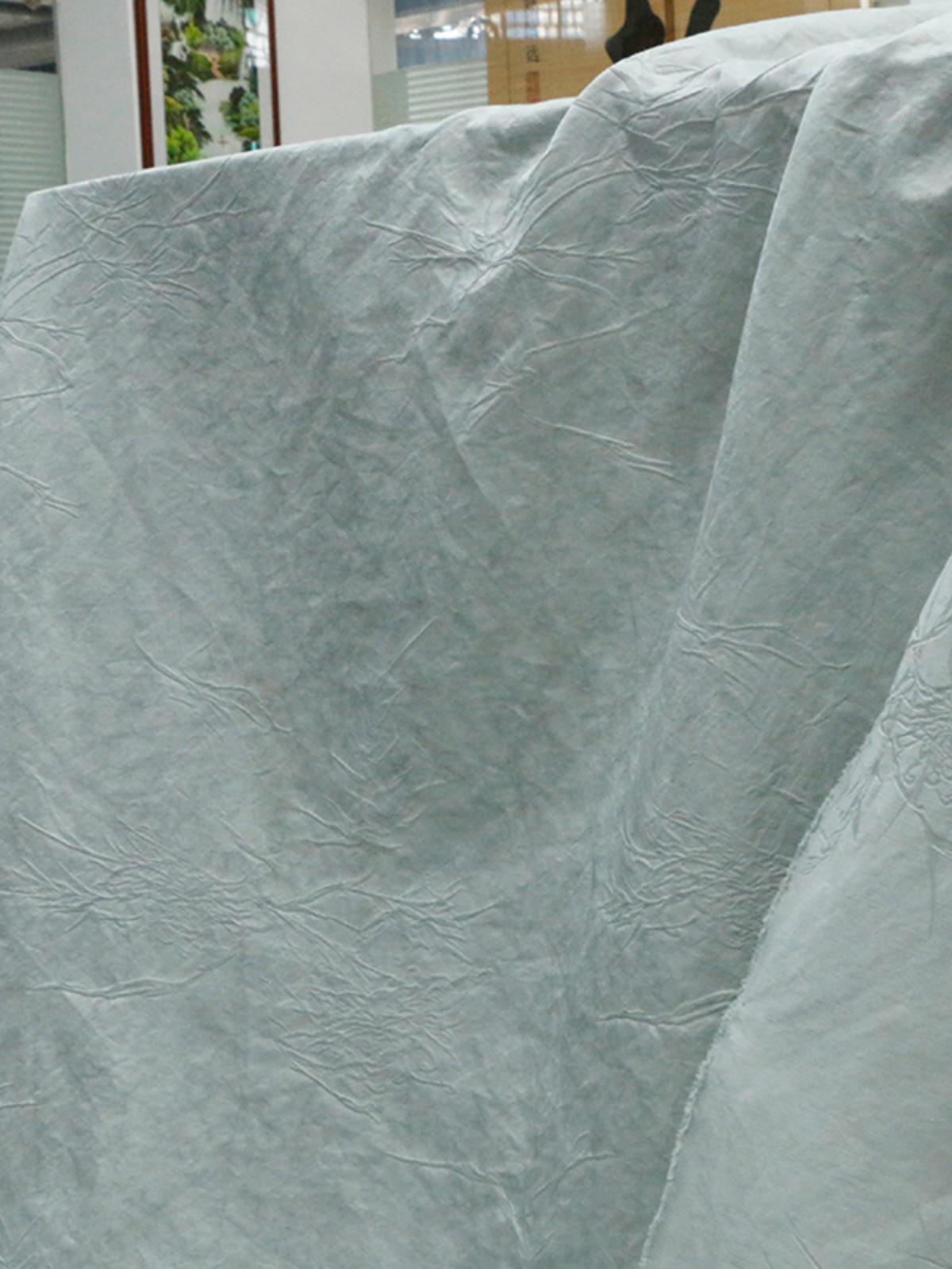 HUGANR - 28 Momme Dirty Dyed Lake Blue Silk cotton-Linen Jacquard Satin Silk Fabric - 138cm wide by the Yard