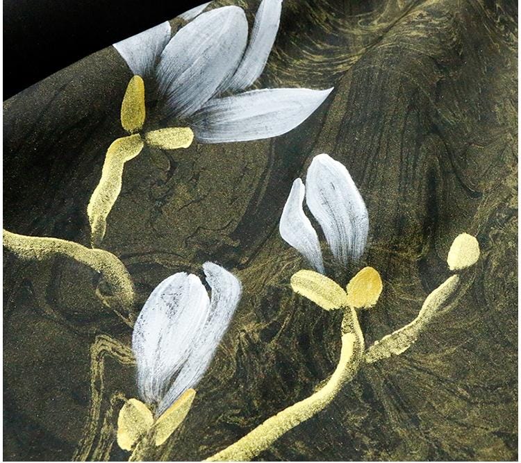 XGWSPD - 25 Momme Hand-Painted Magnolia Silk Plain Satin with Cracked Xiangyunsha Fabric - 110cm by the Yard