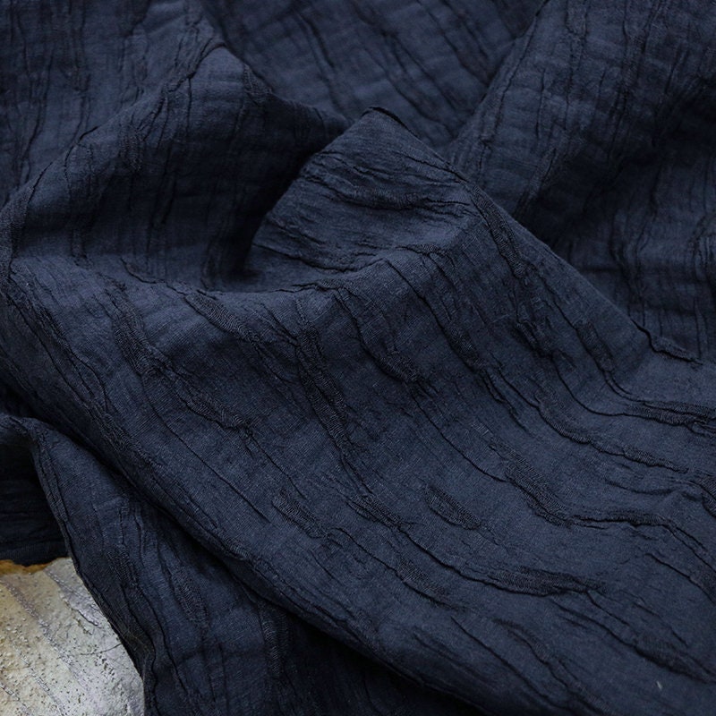 TREEP - 25 Momme Handmade Jacquard Bark-Textured Heavy Crepe Silk Linen Fabric - 100cm by the Yard