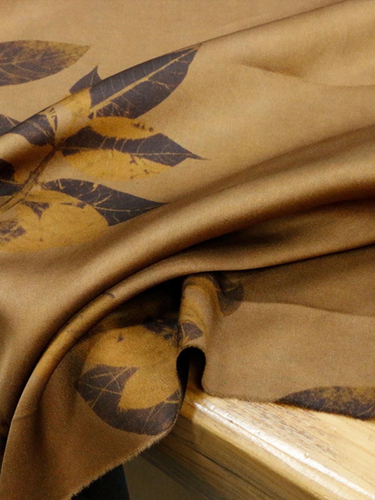KASFEY - Handmade 38 Momme Maple Leaves Digital Printing Mud Silk Satin Fabric -108cm By the Yard