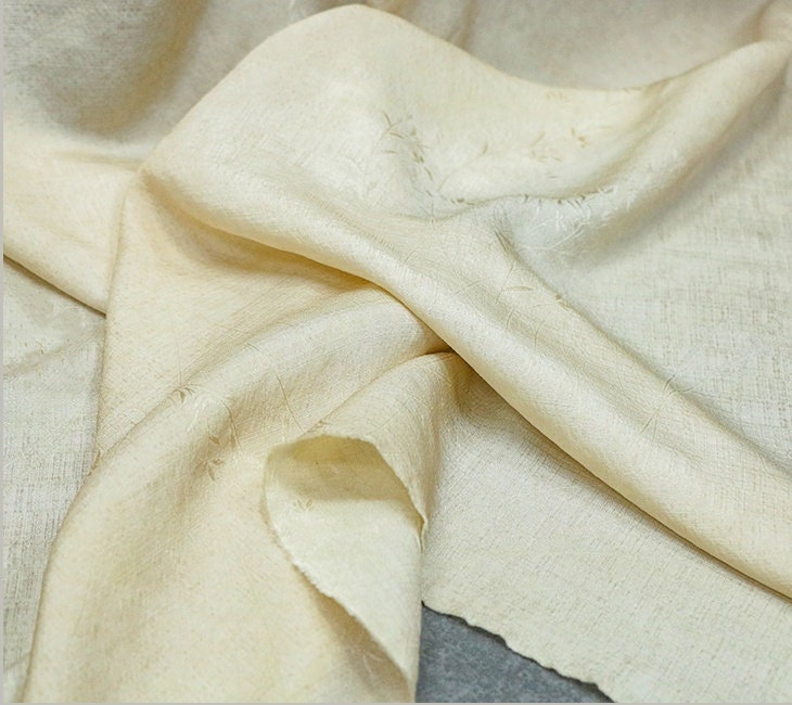 DIRZHU - 19 Momme Dirty Dyed Jacquard Baboo Floral Tussah Silk Fabric - 135cm wide By the Yard