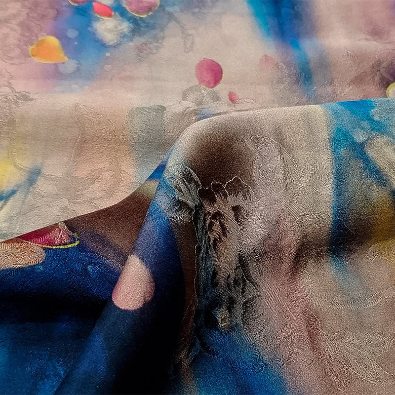 HBY - Handmade 40 Momme Jacquard Mud Silk Satin Fabric By the Yard