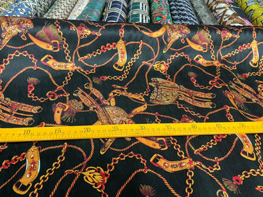AIMADO - 19 Momme Retro Style Chain Pattern Digital Print Stretch Silk Satin Fabric - 140cm wide by the Yard