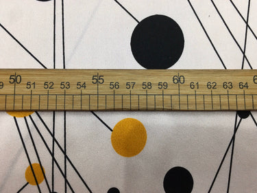 BADHEI - 19 Momme Irregular Lines of Black and Yellow Dots on White Background Pattern Digital Print Stretch Silk Satin Fabric - 108cm wide by the Yard