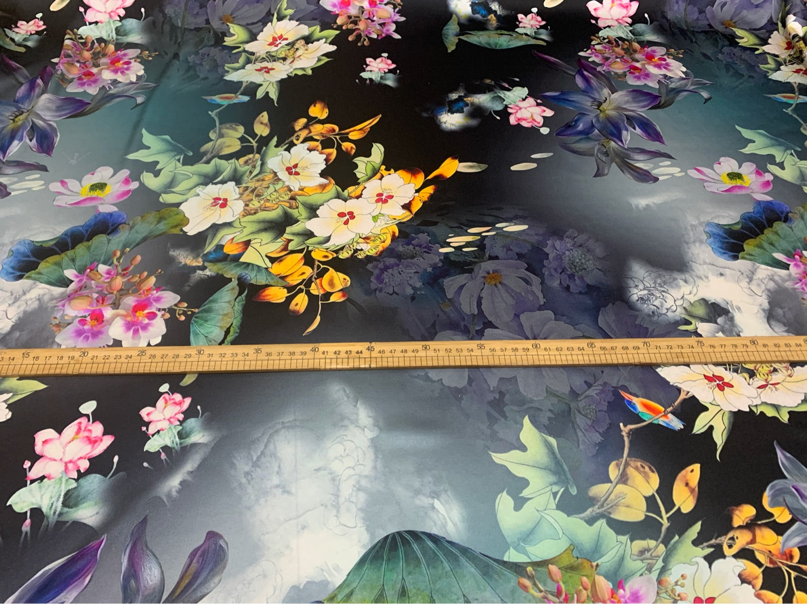 BAFAQF- 19 Momme Ink Style Colorful Flowers Blooming Peony Flowers Pattern Digital Print Stretch Silk Satin Fabric - 140cm wide by the Yard