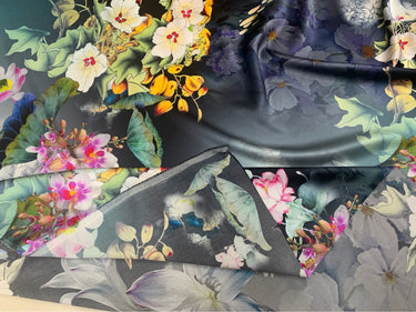 BAFAQF- 19 Momme Ink Style Colorful Flowers Blooming Peony Flowers Pattern Digital Print Stretch Silk Satin Fabric - 140cm wide by the Yard